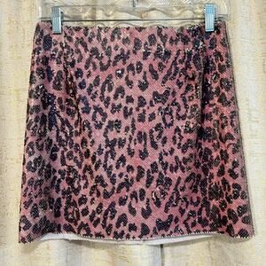 Free People Sequin Pink Black Cheetah Mini Skirt Fully Lined Women's Size 0 Nice
